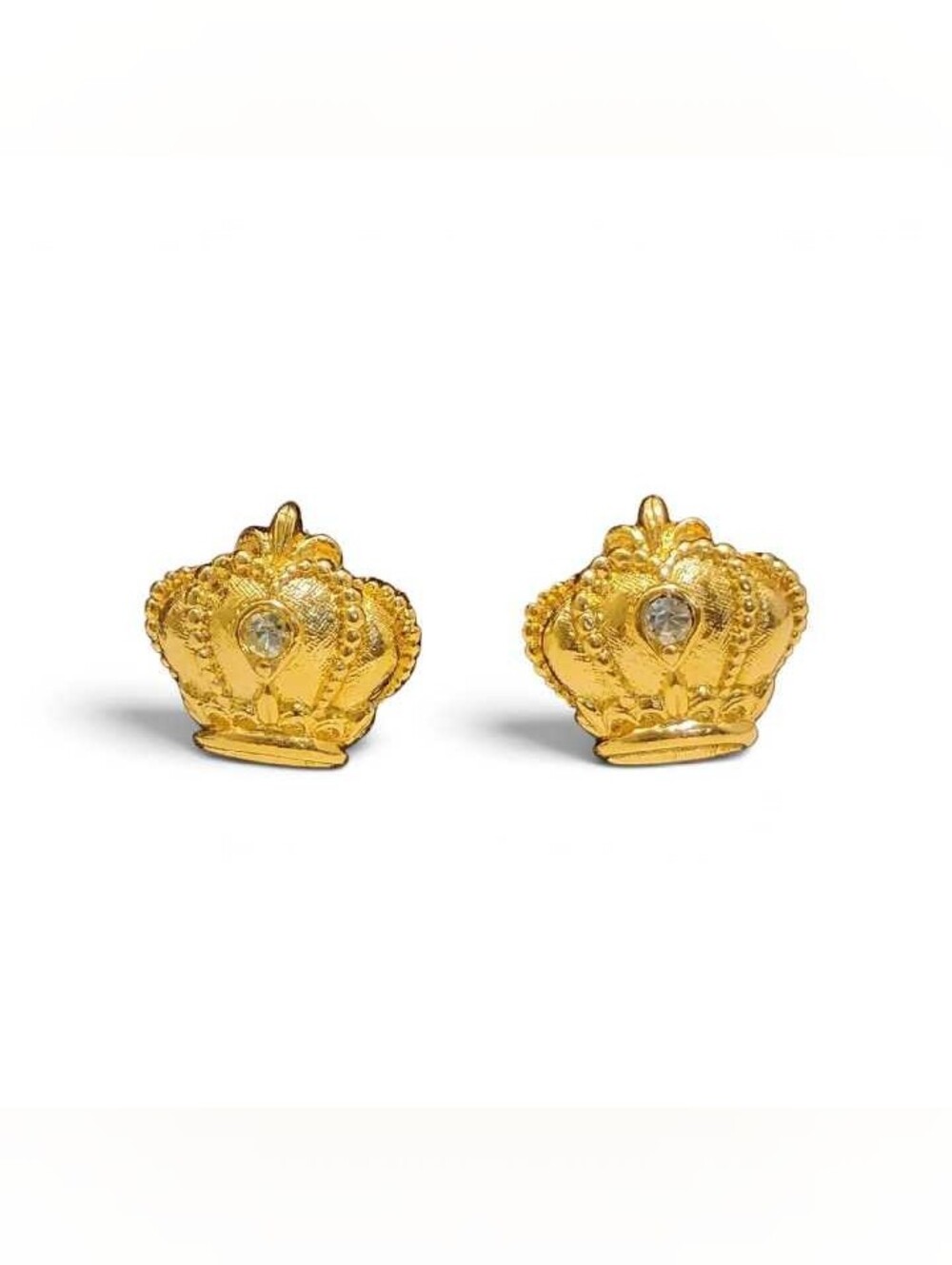Gold Crown Stud Earrings for Unisex - Sparkling Royal Accent